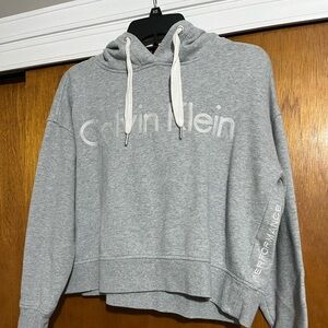 Calvin Klein Heather Gray Women's Cropped, Hooded Sweatshirt
